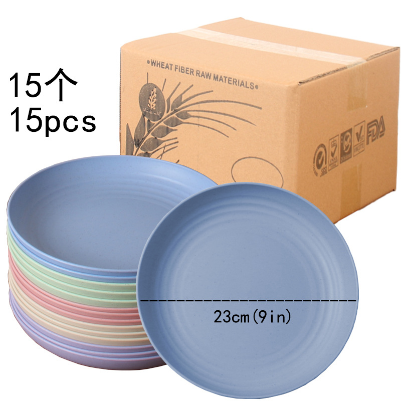 Plato de 9 pulgadas, 15 piezas, paja de trigo, plato de verduras caseras de 23cm, plato de fruta a prueba de caídas, plato redondo Amazon
