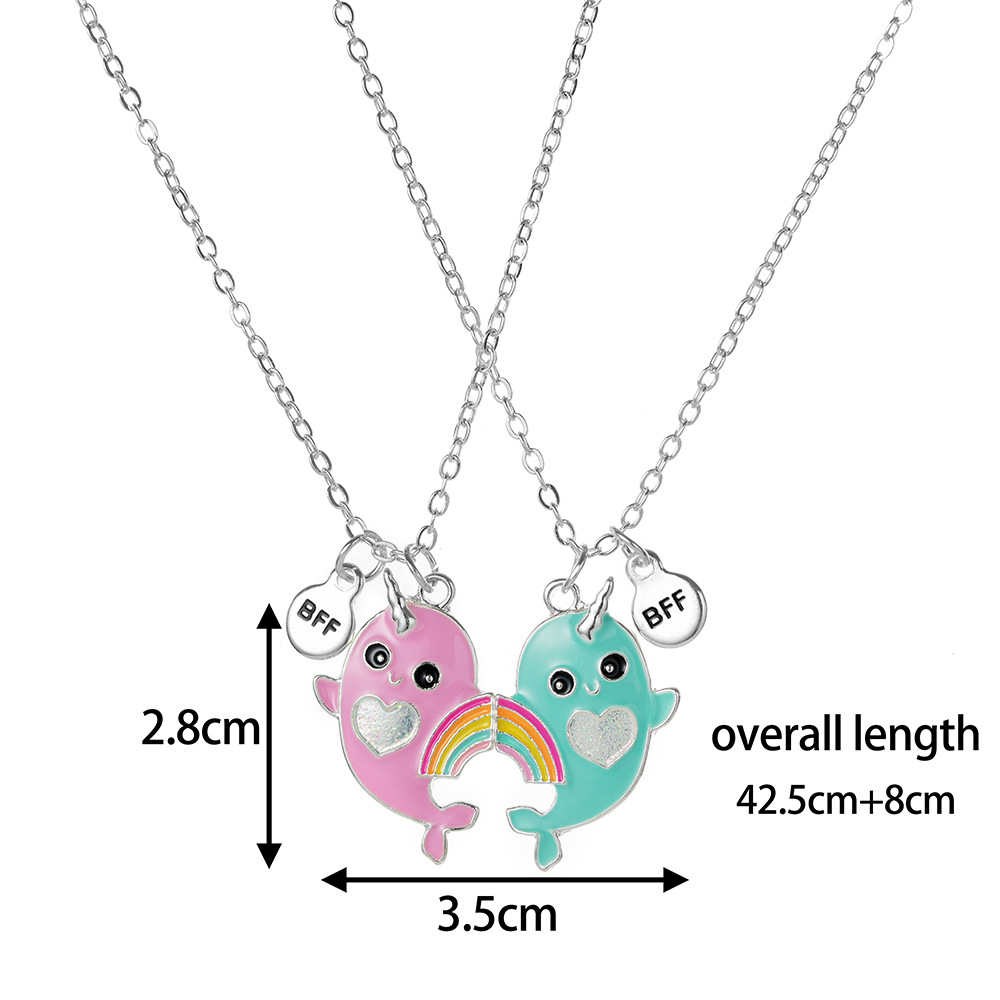 Cute Rainbow Heart Shape Whale Alloy Handmade Enamel Kid's Necklace 2 Piece Set display picture 5