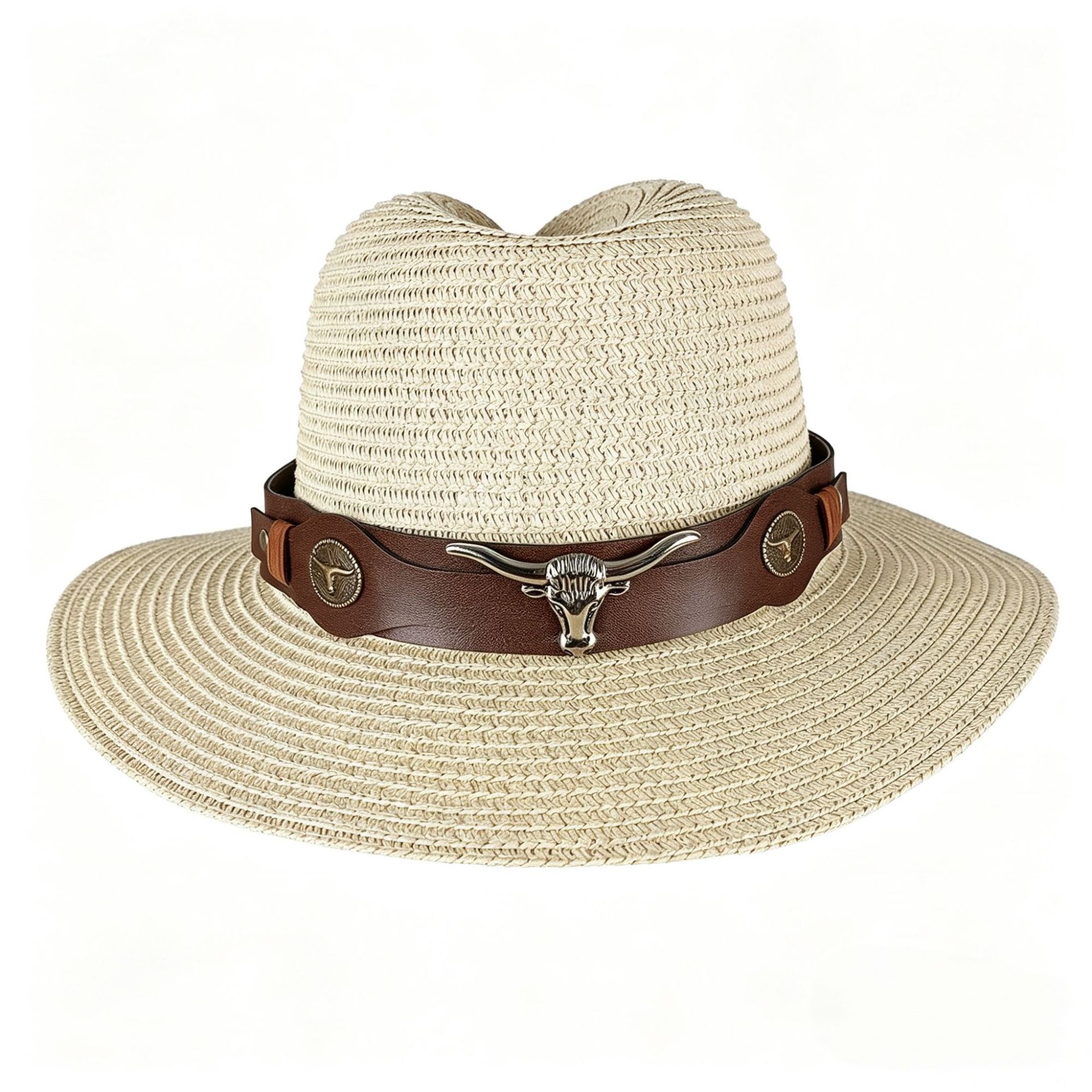Cross-Border Indentation Metal Buckle Ethnic Style Hat with Cowboy Hat Top Hat DIY Jewelry Ribbon Made by Yiwu Manufacturer