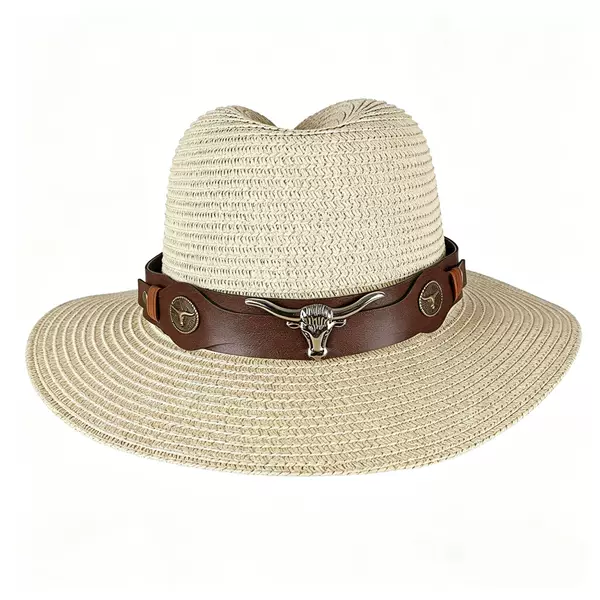 Cross-Border Indentation Metal Buckle Ethnic Style Hat with Cowboy Hat Top Hat DIY Jewelry Ribbon Made by Yiwu Manufacturer