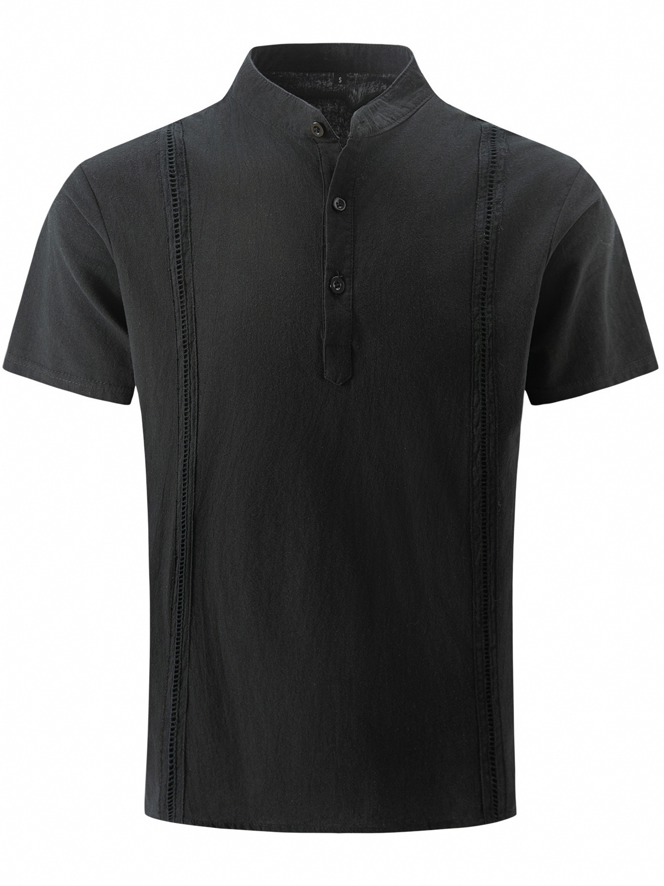Camisa de lino y algodón para hombre con cuello mao playa_voghion.com