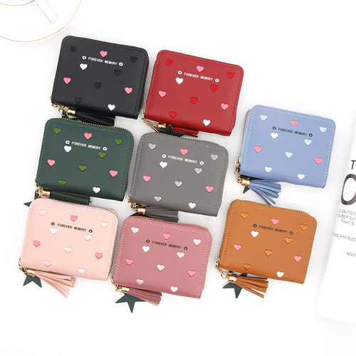 Fashion new women's short wallet wallet tassel zipper pu multi-card slot coin purse clutch bag manufacturer wholesale