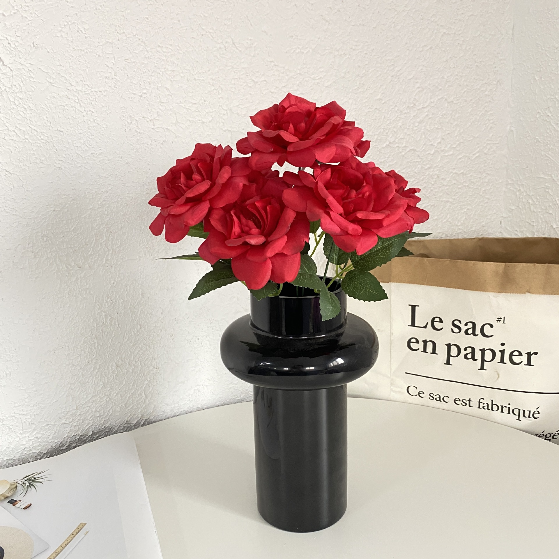 Transfronterizos calientes rosas rojas flores falsas ramos de flores 7 flores de rosas de color champán flores de simulación al por mayor