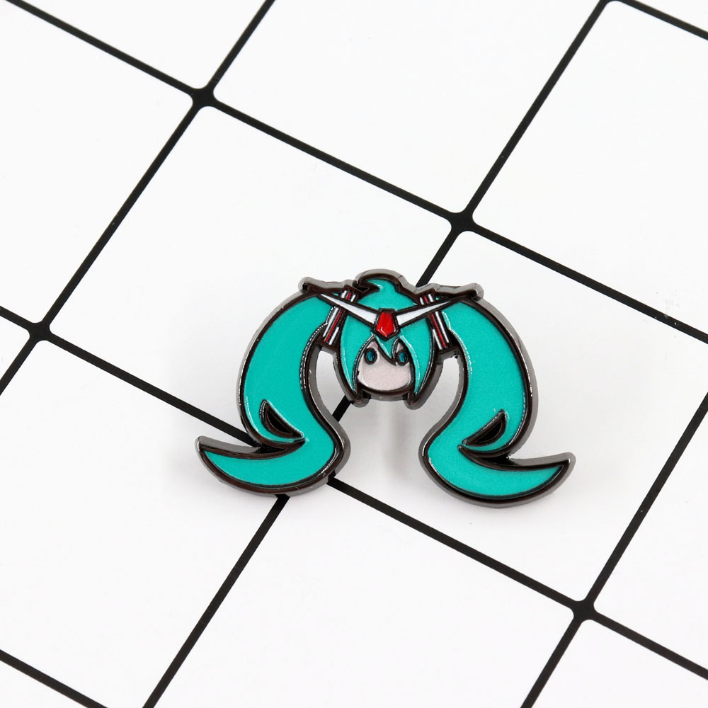 Hatsune Miku Q-version metal brooch, Hatsune Miku fan-made enamel badge, cute cartoon accessory for collars and bags