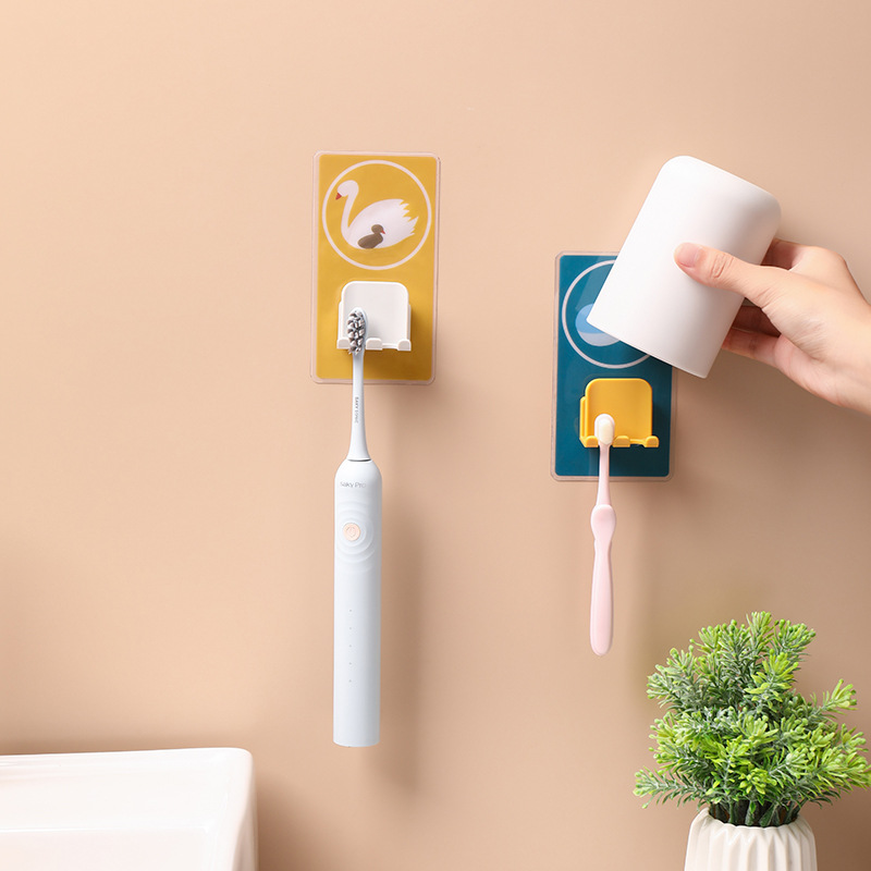 Soporte de cepillo de dientes sin perforación, soporte de cepillo de dientes de dibujos animados encantador, soporte de cepillo de dientes eléctrico montado en la pared, estante de cepillo de dientes