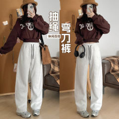 运动休闲香蕉裤女2024秋季松紧腰显瘦宽松阔腿裤百搭直筒裤