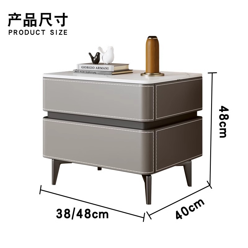 Mesita de noche de cuero estilo saddle para dormitorio, moderna 2023, de lujo ligero, con acabado mate pizarra, mueble de almacenamiento, minimalista italiano, de madera maciza