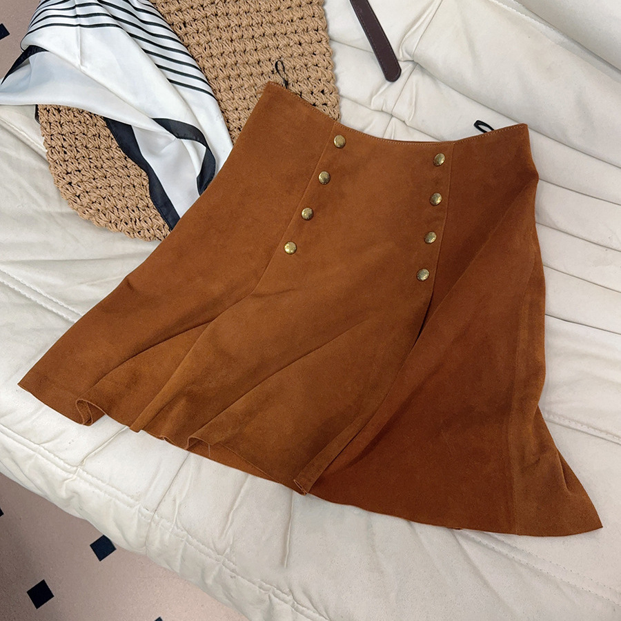 Suede autumn velvet retro pleated skirt