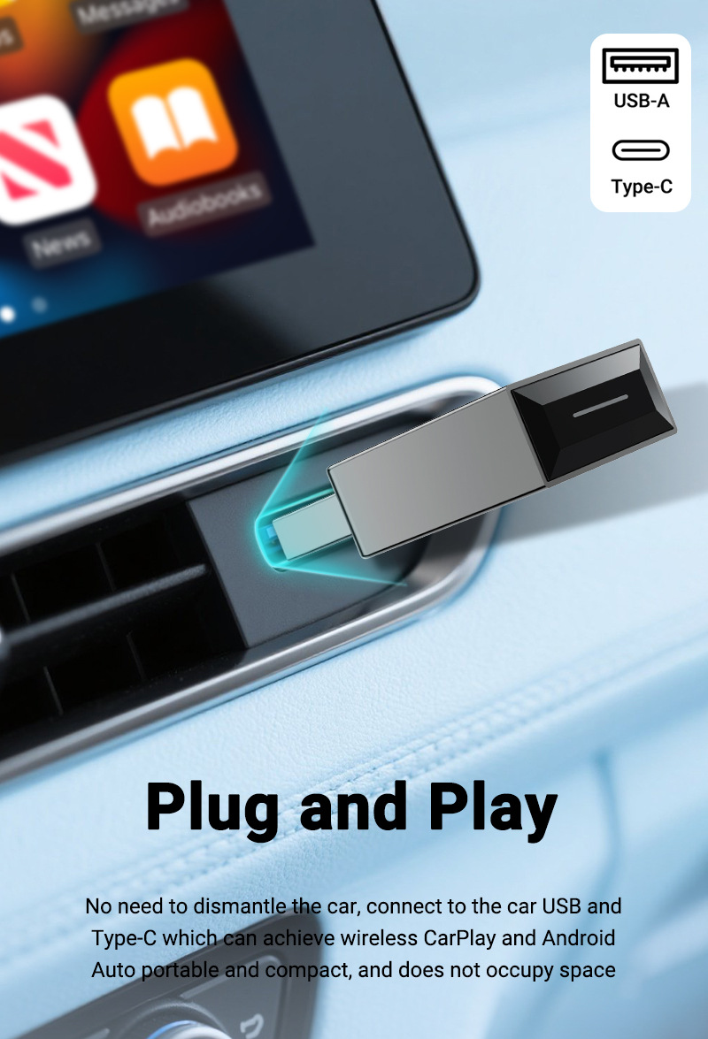 Cross-Border Exclusive Apple Wireless Carplay Box Android Smart Car-Machine Interconnection Wired to Wireless Adapter