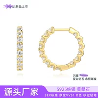 Самые продаваемые золотые серьги Xiaohongshu из серебра S925, инкрустированные муассанитом, покрытые 18-каратным золотом, изысканные сверкающие модные ювелирные серьги