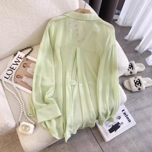 Medium and long sun-protection clothes, shirts, women's summer thin ice silk cardigan shirts, summer chiffon shirts, women's backless tops
