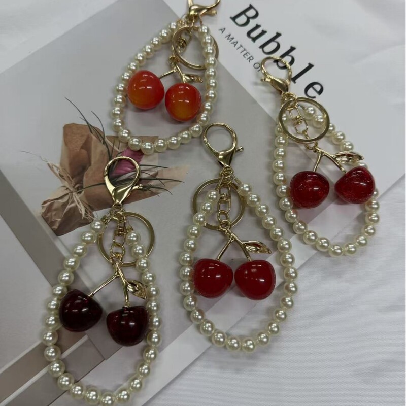Small Cherry-Shaped Bag Charm with Pearls, Fashionable Keychain, Exquisite Car Keychain, Amazon Keychain Small Cherry-Shaped Bag Charm with Pearls, Fashionable Keychain, Exquisite Car Keychain, Amazon Keychain