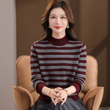 大码复古高领毛衣外套秋冬新款洋气内搭上衣条纹针织衫宽松打底衫，女装针织衫/毛衣，妃慕昵服饰