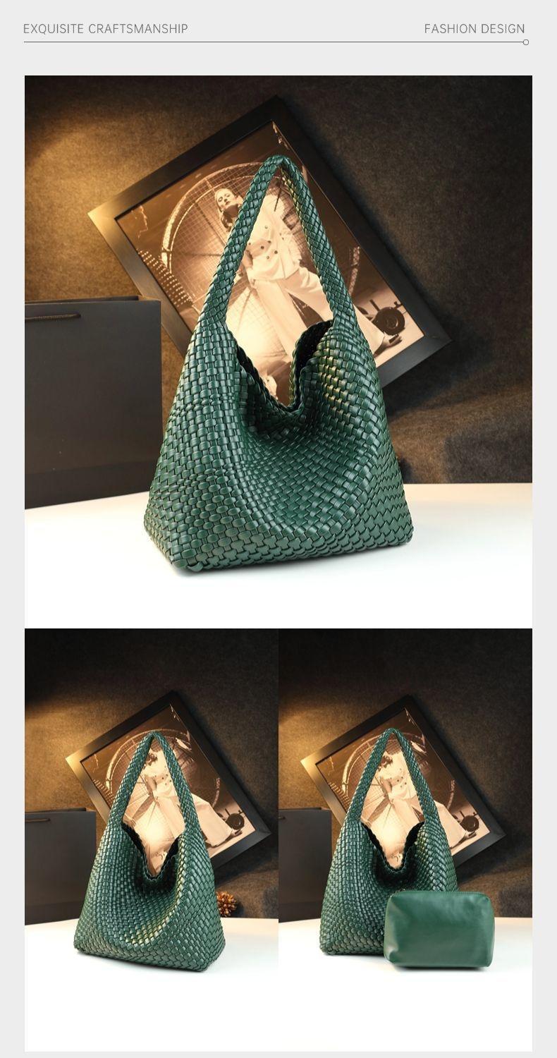 Túi tote vải handmade dệt thủ công cỡ lớn kiểu giỏ mây, phong cách cổ điển — Màu đỏ rượu, Màu nâu, Màu xanh lục đậm, Màu xám đậm chi tiết 8