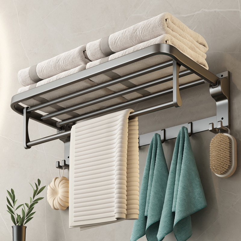 Toallero Toallero de baño sin perforación Toallero de baño Juego de estante integrado Estante de baño de inodoro Estante de almacenamiento