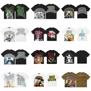 เสื้อยืดคู่รัก แขนสั้น พิมพ์ลายเต็มตัว ลายเอเลี่ยน หมึกปลาหมึก ประดับพลอยเทียม พร้อมอารมณ์ผสมผสาน สไตล์แฟชั่นอเมริกัน ขายส่งข้ามประเทศ