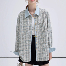 小众设计衬衫女2025年秋冬新款撞色小香风气质长袖宽松上衣外套女