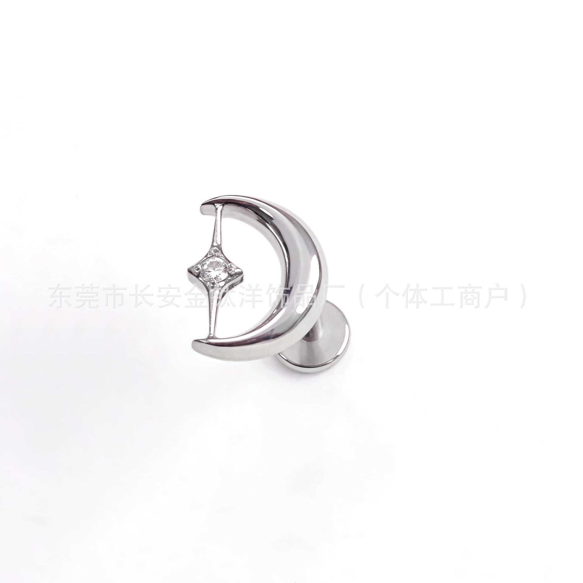 F136 Titanium Moon Inlaid 5A Zircon Earrings - Lip Nails Cochlear Nails G23 Titanium Alloy Body Piercing Jewelry detail image 7