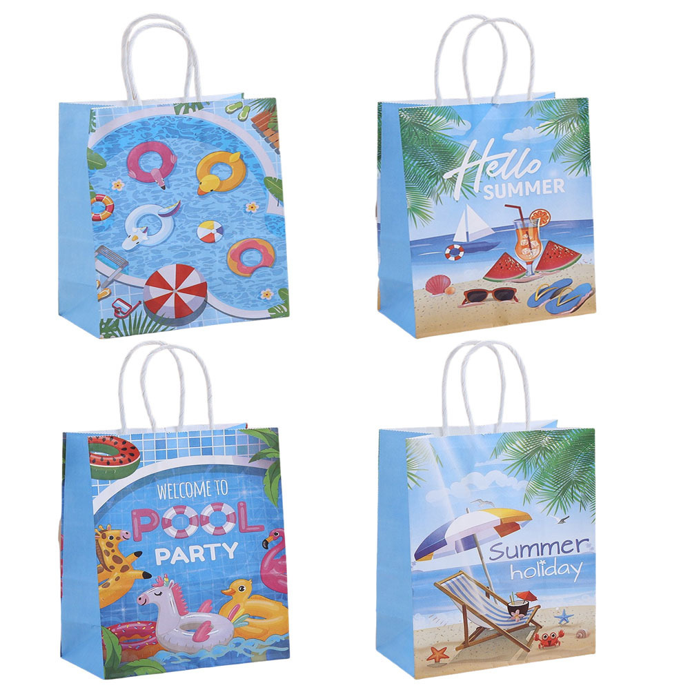 蓝色海洋沙滩生日礼物包装袋夏季派对礼品袋糖果服装手提袋印花袋