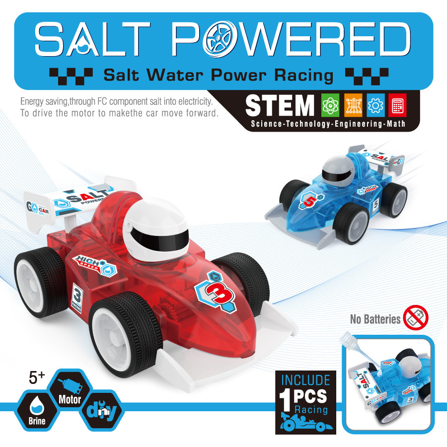 Cross-border hot-selling electric-free salt water power racing new energy car DIY hand-assembled science and education toys for primary school students