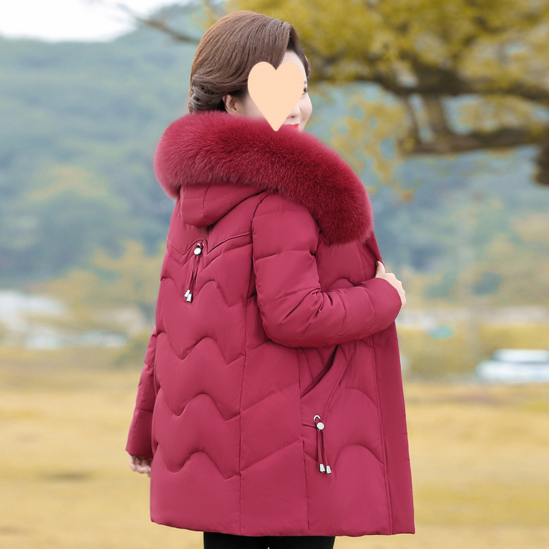 Big fur collar mother winter clothes thickened mid-length down cotton jacket for women fashion new middle-aged and elderly cotton jacket