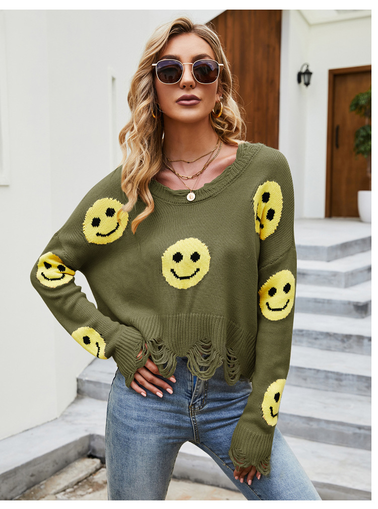 Women's Sweater Long Sleeve Sweaters & Cardigans Braid Fashion Smiley Face display picture 2