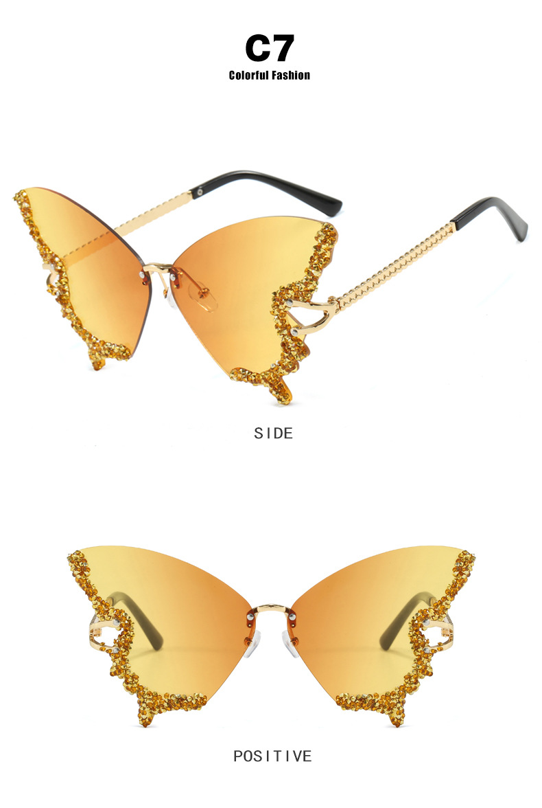 76g Weight Frameless Glasses Structure Sunglasses Classification PC, UV400 Protection Lens Material Butterfly Frame Glasses Style Travel, Party, Stage Occasion Butterfly Pattern All Seasons Season Women's Gender Personality, Hip-Hop, Street Style Personality Hip-Hop Street Butterfly PC UV400 Protection Butterfly Frame Frameless Women's Sunglasses 10