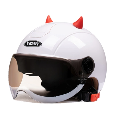 Warm Men's and Women's Four – Motosiklet dəbilqələri - one-size-fits-all-pure-white-red-horn-w-comes-with-warm-ear-protection-removable