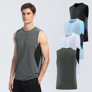 Cross-Border Amazon Sports Vest Men's Quick-Drying European and American Running Fitness Clothing Round Neck Sleeveless T-Shirt Sweat-Absorbent and Breathable