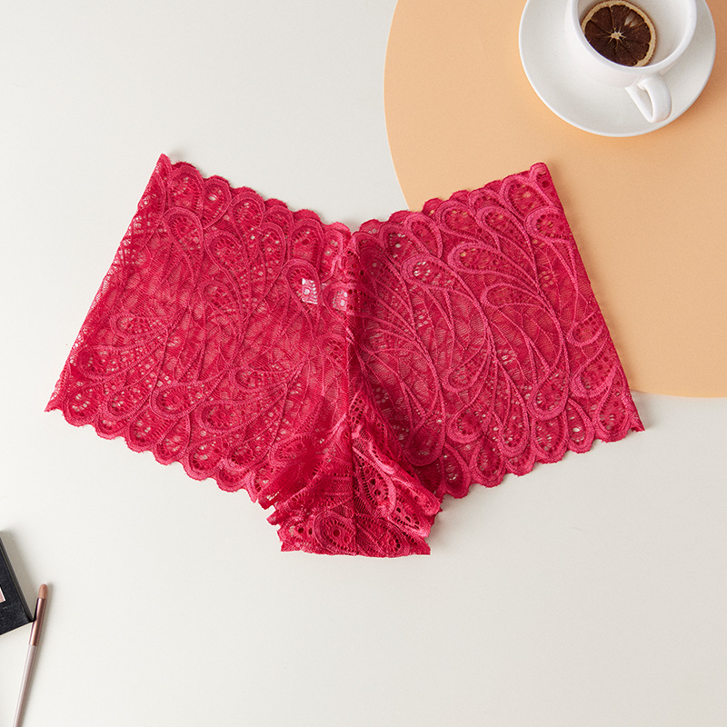 Pantalones de encaje sexy de mujer hueco encantador seductoras pantalones planos cómodos transpirables entrepierna de algodón de mujer