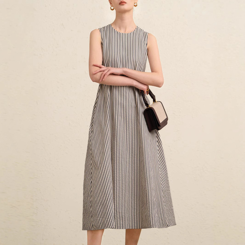 "Big Heroine" Jin Japanese Fabric~Cotton Salt-Shrunk Striped Long Sleeveless Dress 2026 Summer Vest "Big Heroine" Jin Japanese Fabric~Cotton Salt-Shrunk Striped Long Sleeveless Dress 2026 Summer Vest