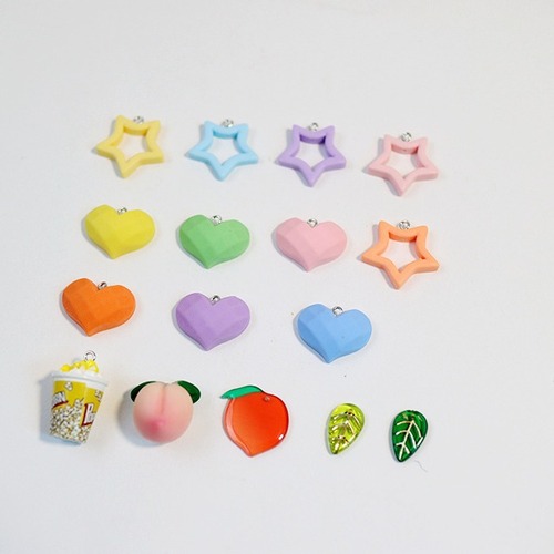 DIY jewelry accessories resin love five-pointed star peach leaves popcorn candy earrings key chain pendant