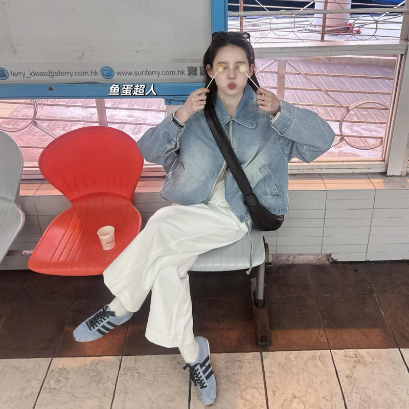 Vintage Washed Zipper Denim Jacket for Women 2026 New Early Spring High-End Denim Top Wide-Leg Pants Vintage Washed Zipper Denim Jacket for Women 2026 New Early Spring High-End Denim Top Wide-Leg Pants