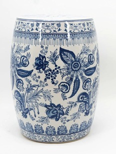 Blue and White Porcelain Dressing Stool, Shoe Changing Stool, Neoclassical Ceramic Stool, Drum Stool, New Chinoiserie Kidsren's Movable Q&