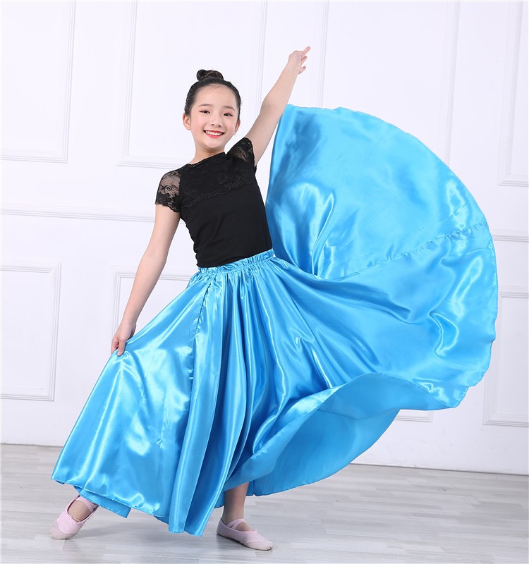 Ropa de rendimiento de media longitud para niños Falda de corrida de toros española Falda de baile grande falda de swing grande para niña abriendo danza ropa de baile para niños