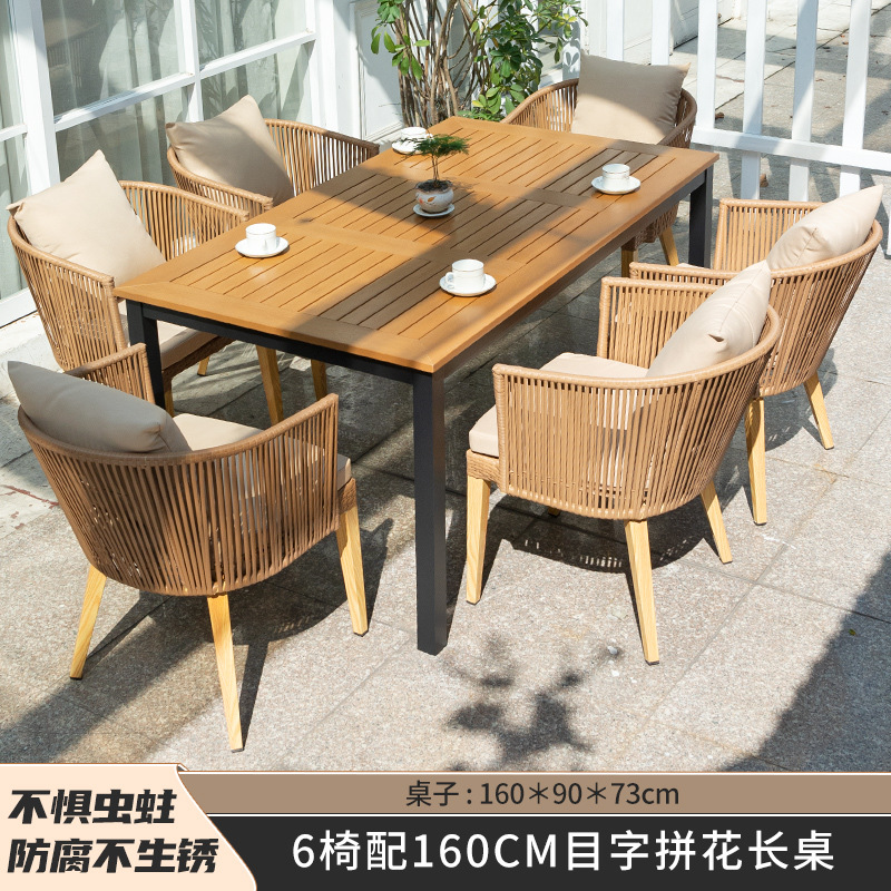 6 sillas con mesa larga de mosaico de malla de 160cm