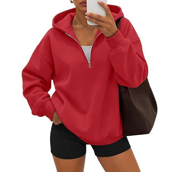 Amazon cross-border women's quarter-zip hoodie, comfortable fleece long-sleeve sports loose-fit sweatshirt Amazon cross-border women's quarter-zip hoodie, comfortable fleece long-sleeve sports loose-fit sweatshirt