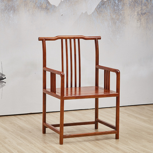 Chinese solid wood chair set of three, round chair, master chair, teacher's chair, official hat chair, antique-style chair, backrest chair
