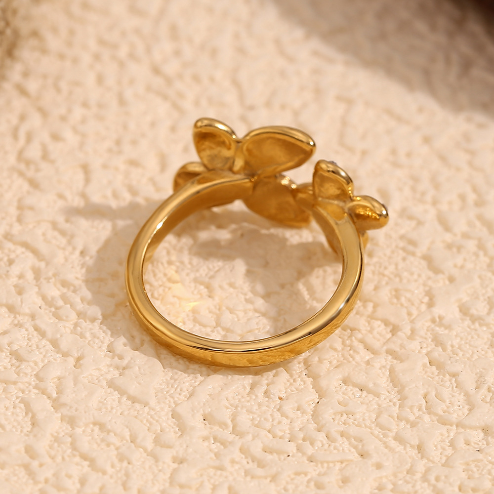Gold Color Flower Stainless Steel Ring