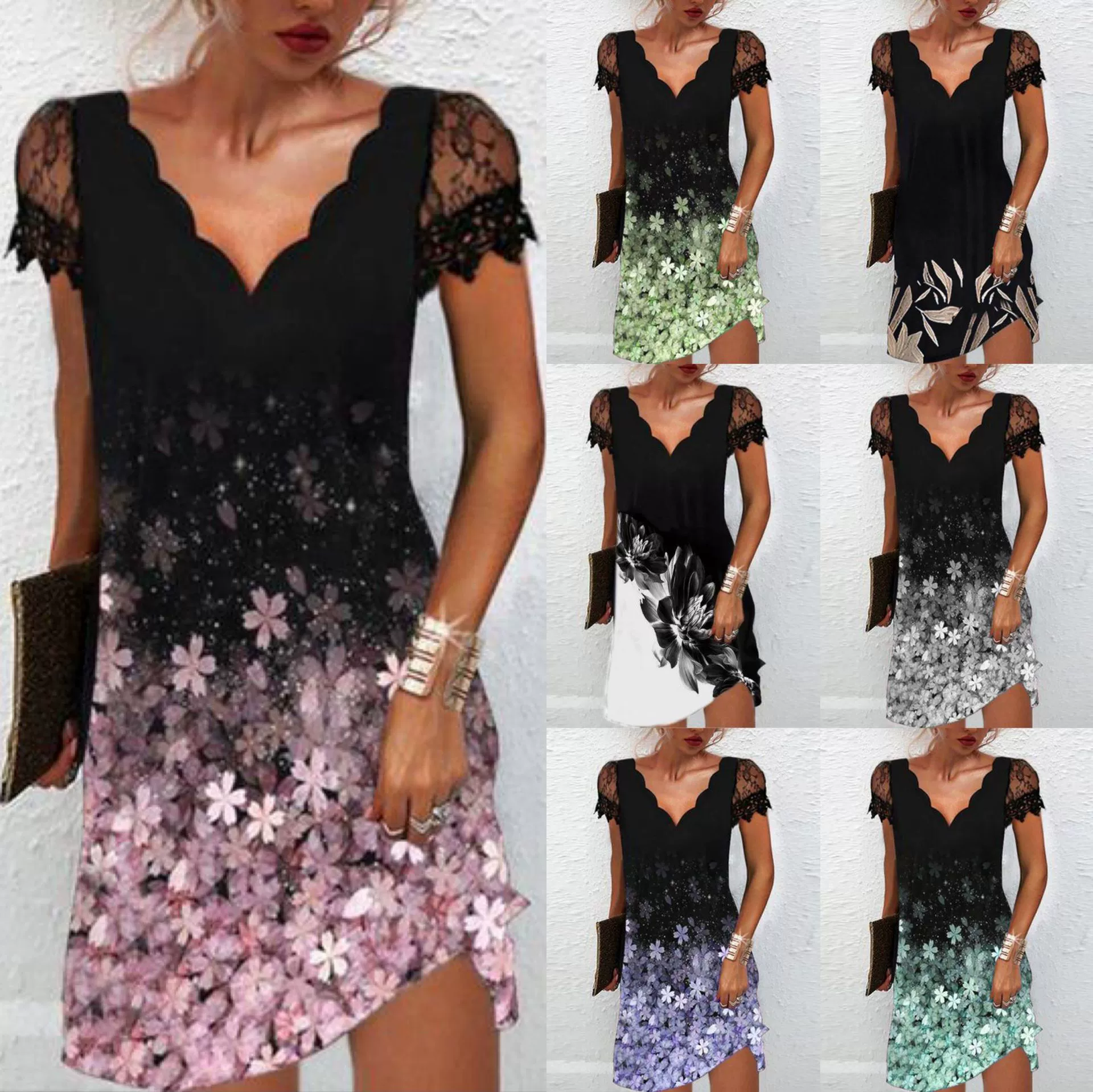 Women 2022 Loose Vintage Fashion Ruffles Befree Dress Large Big Lace Sexy Summer Boho Casual Party Elegant Dresses Plus Sizes long sleeve wedding dresses