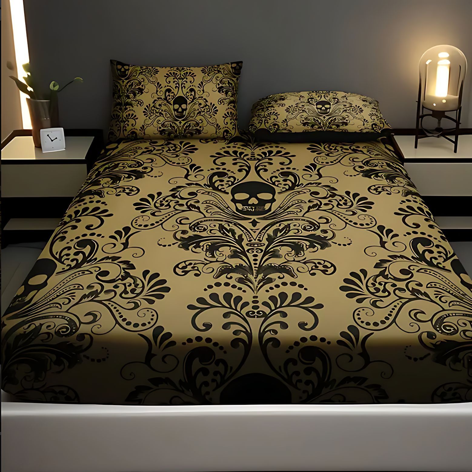 TEMU / JIT esqueleto de patrón de impresión digital blando cama sombrero conjunto fuente fabricante textil transfronterizo Amazon