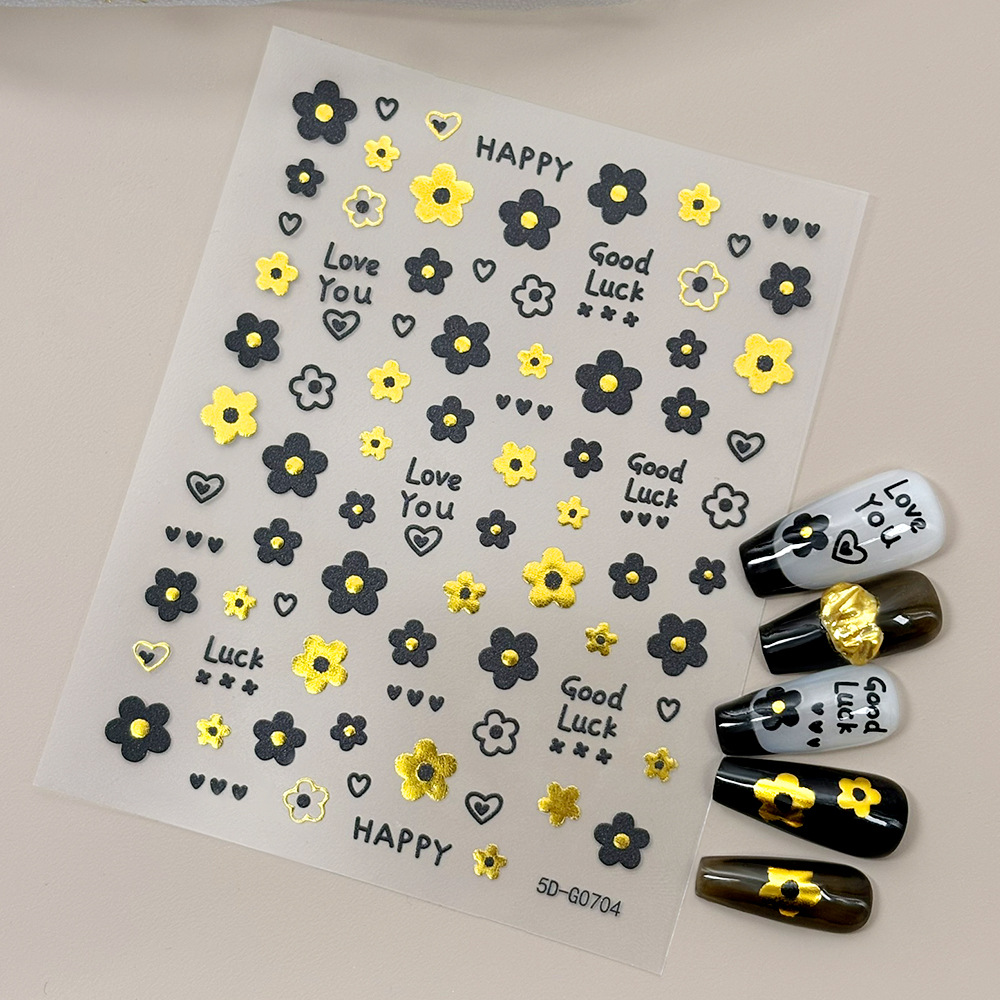 16 Types of Gold-Stamped Light Luxury Style Nail Stickers with Butterfly and Flower Designs, 5D-G Series, Thin and Flexible Embossed Adhesive-Backed Nail Decorations