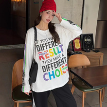 欧货潮牌女装2025年秋季新款美式复古大码彩绘字母宽松打底衫T恤