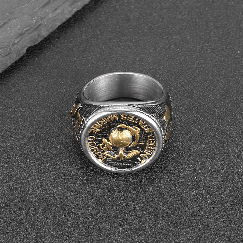 Men's Gender Plating Design Personality Elegant Printing 304 Stainless Steel Plating Men's Rings Punk Rings