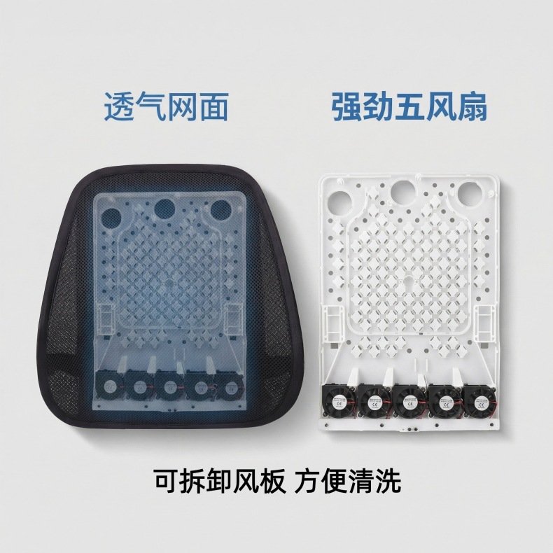 Summer Breathable Cooling Lumbar Support Cushion with Fan for Car, Usb, Home, Office, Long Sitting, Ventilation, and Waist Protection