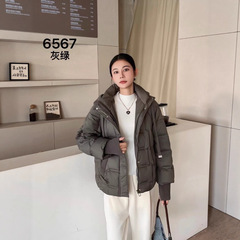跨境秋冬新款针织帽羽绒服女短款白鸭绒欧货宽松百搭毛线袖外套潮