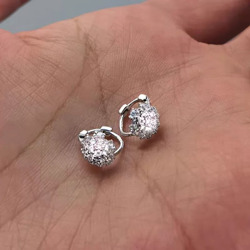 Universal earrings, silver 925 sample, diamond encrusted, high-quality style