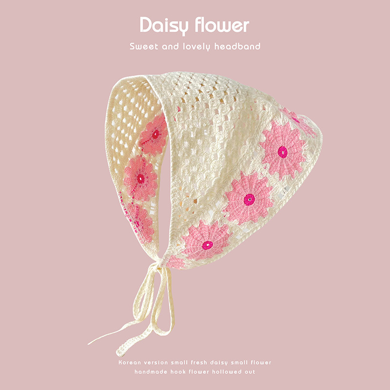 La primavera y el verano viajan dulce estilo lindo hecho a mano de punto banda de pelo estilo coreano de las mujeres de la moda de punto de ganchillo triángulo hueco bufanda