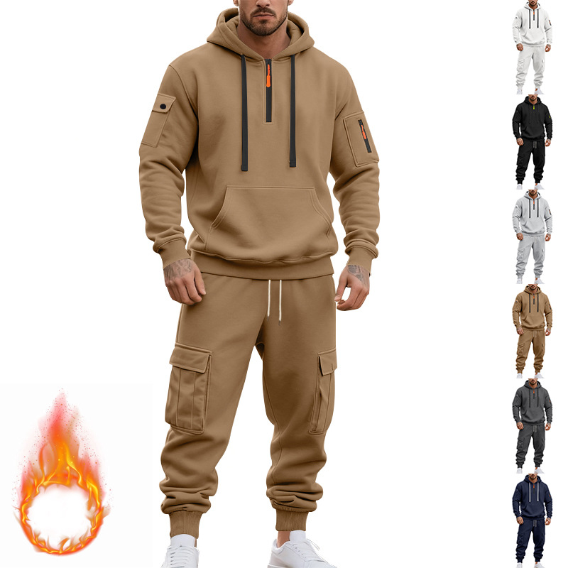 American Autumn And Winter Heavy Loose Men's Tooling Outdoor Commuting Casual Fleece Warm Sweater Tooling Sweatpants Set_viptrois.com