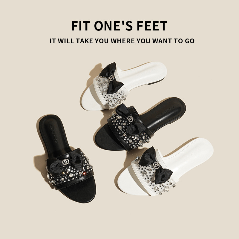 25年夏季新款蝴蝶结亮片花朵舒适时尚简约款日常平跟厚底凉拖鞋女